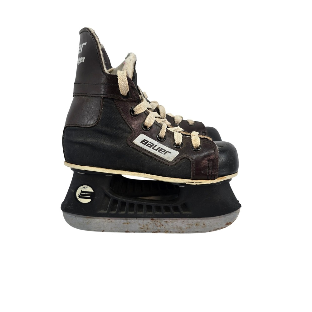 Vintage Bauer Challenger Kids Ice Hockey Skates Black Brown Youth Size 10-11